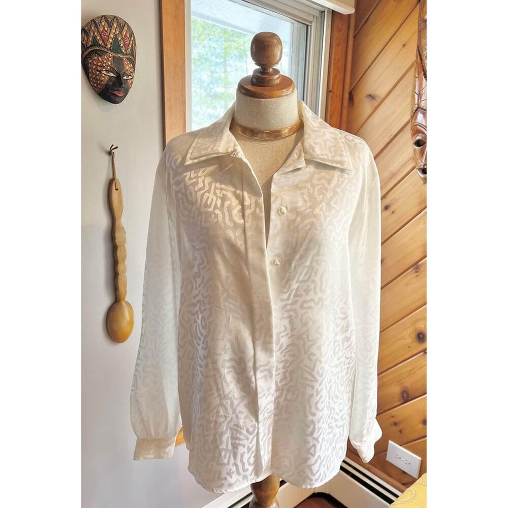 Vintage 80’s Satin Abstract Leopard Print Blouse - image 2